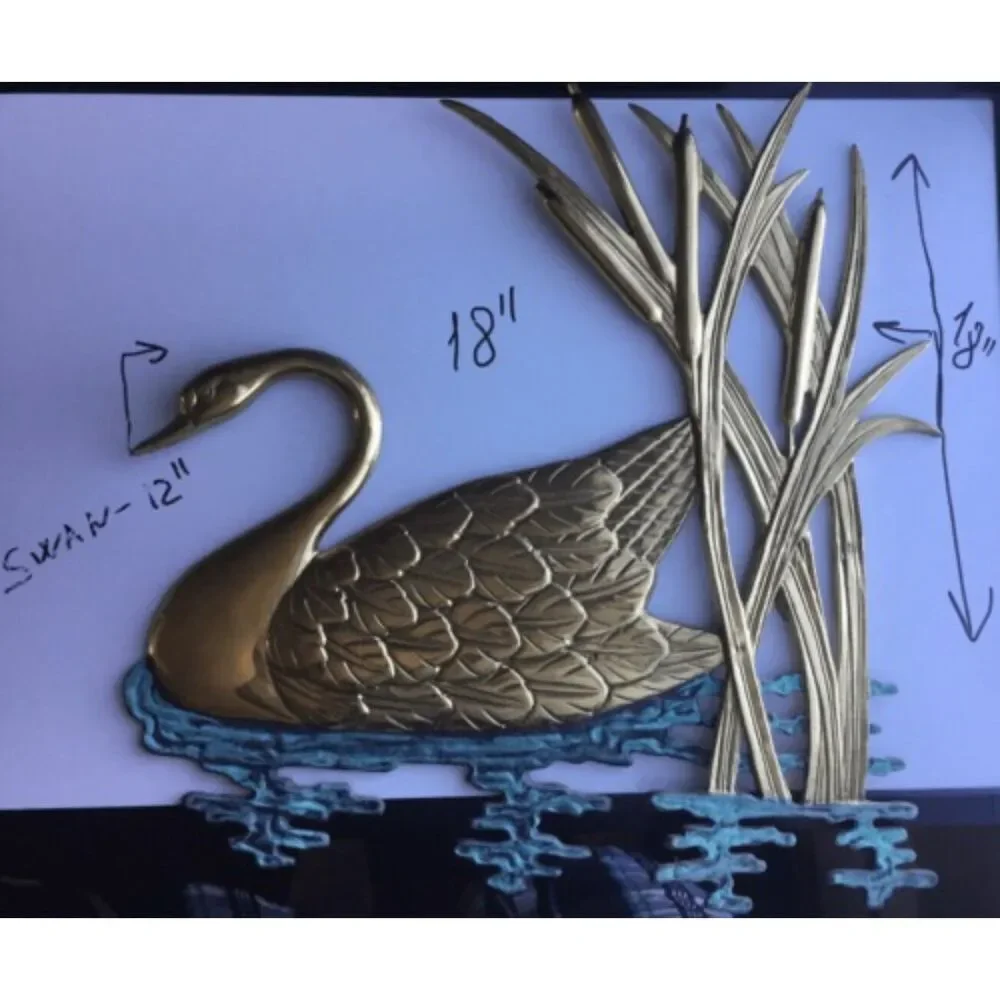 VTG Handmade Brass Wall Hanging Swan Large Water Scene Sculpture Artwildlife 18